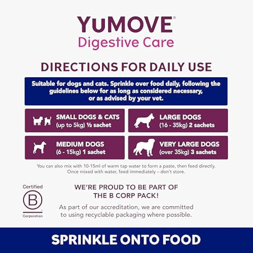 YuMOVE Digestive Care Plus | Probiotic Supplement for Dogs & Cats, 60 Sachets