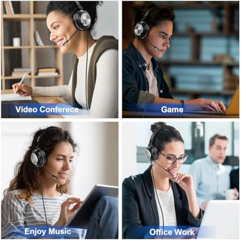 Voistek USB Headset with Noise Cancelling Mic | 3-in-1 Wired PC Headphone