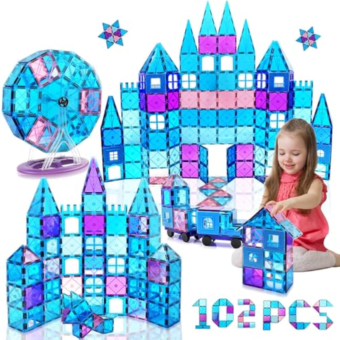 Jolof Store 102PCS Magnetic Tiles Princess Castle STEM Building Blocks