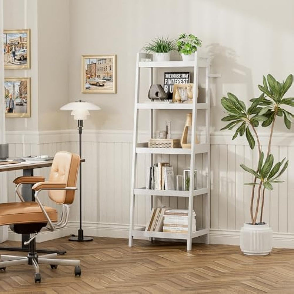 5-Tier Bamboo Ladder Bookshelf | Tall Narrow Display Shelf