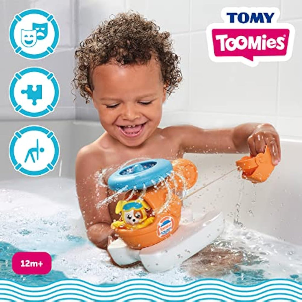 Toomies Splash & Rescue Helicopter Bath Toy with Squirting Pilot