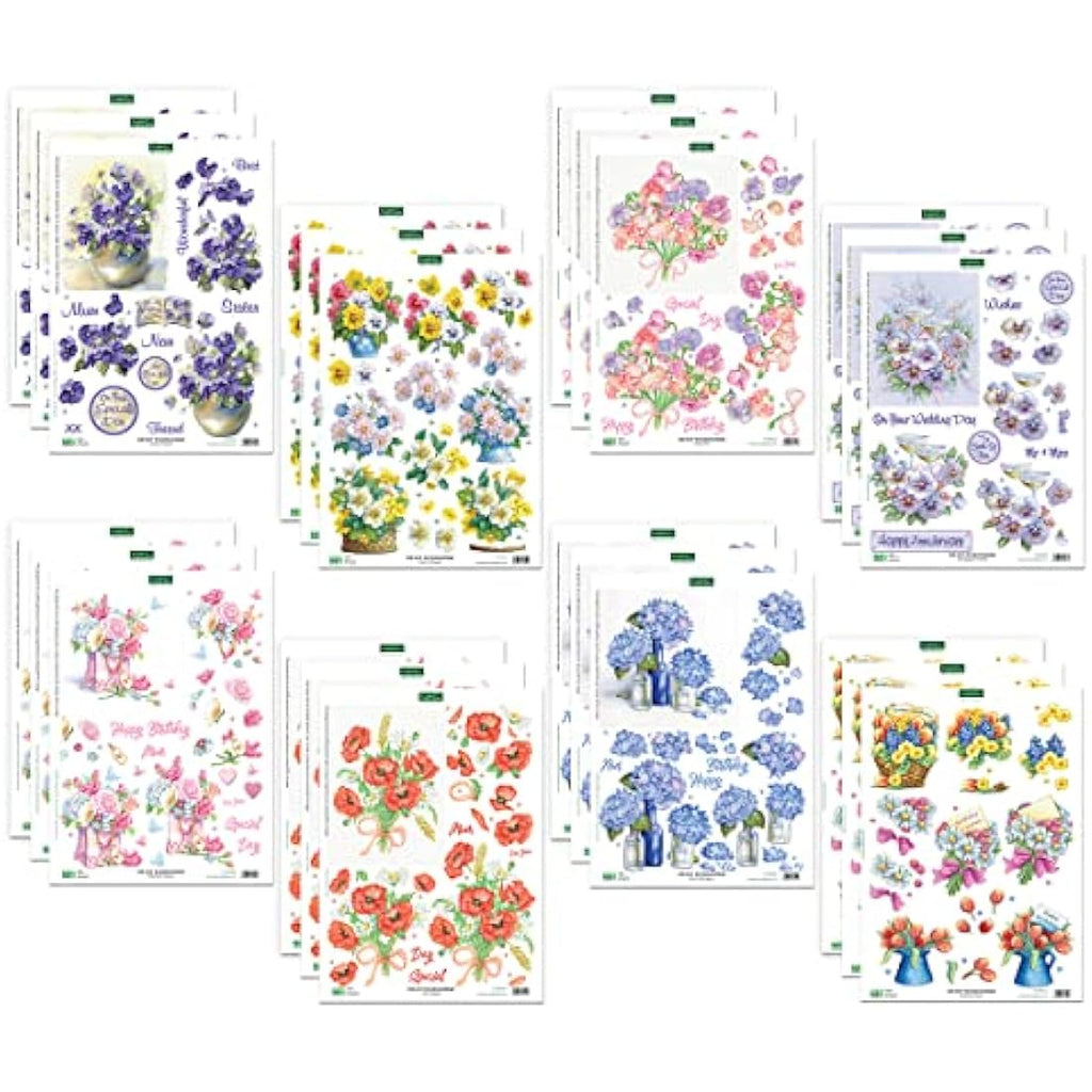 Katy Sue Designs Floral 3D Die-Cut Decoupage Sheets for Card Making - 24 Pack