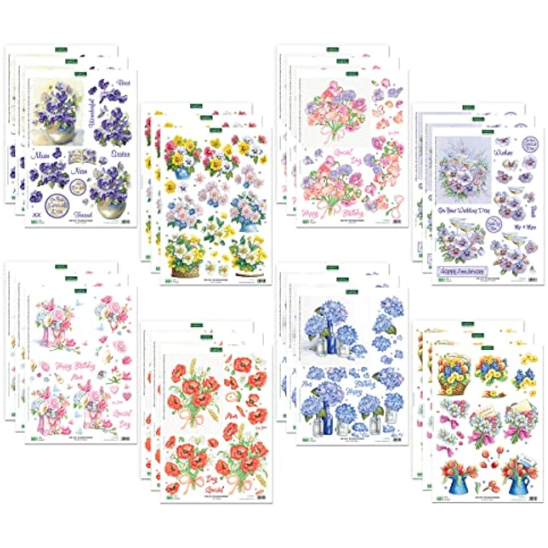 Katy Sue Designs Floral 3D Die-Cut Decoupage Sheets for Card Making - 24 Pack