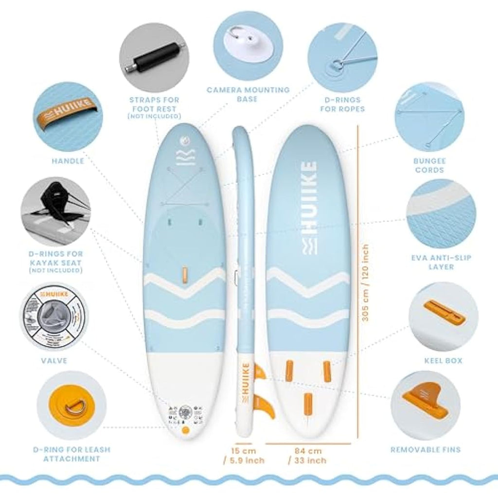 HUIIKE Inflatable Stand Up Paddle Board - 10ft SUP with Accessories
