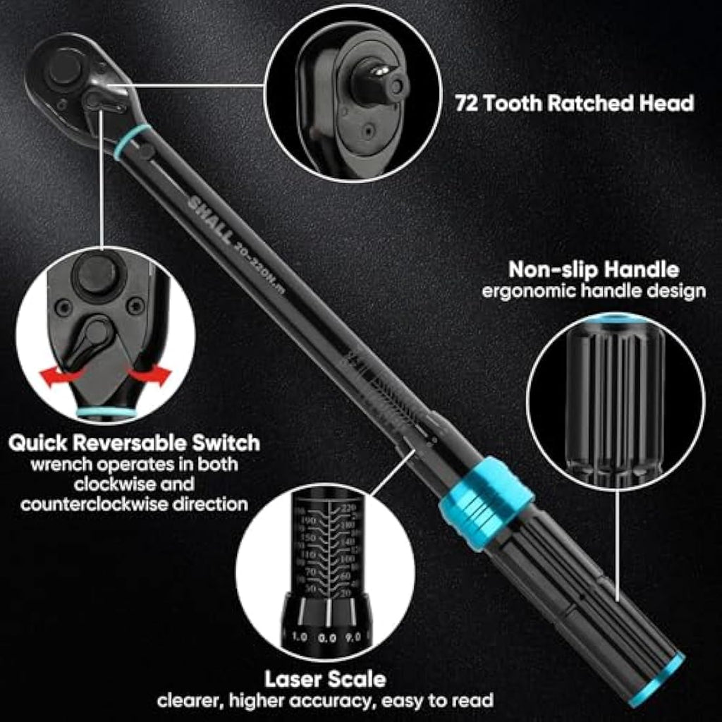 Shall 1/2" Drive Torque Wrench Set | 20-220Nm Adjustable 7-Piece Kit