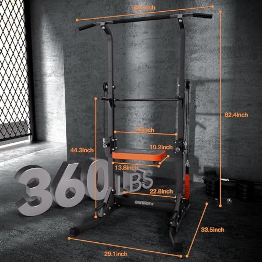 ONETWOFIT Assisted Power Tower – Foldable Pull Up Bar Station for Home Gym