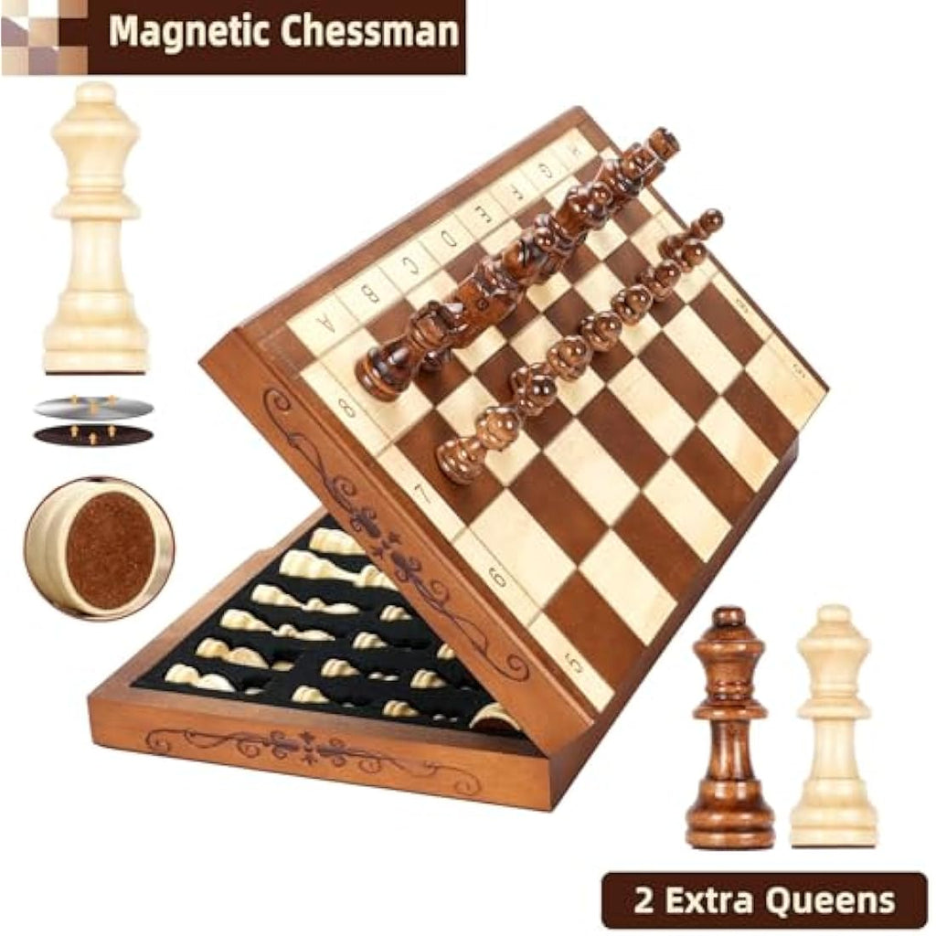 Syrace Magnetic Wooden Chess Set – 15.7" Hand Carved Foldable Travel Board
