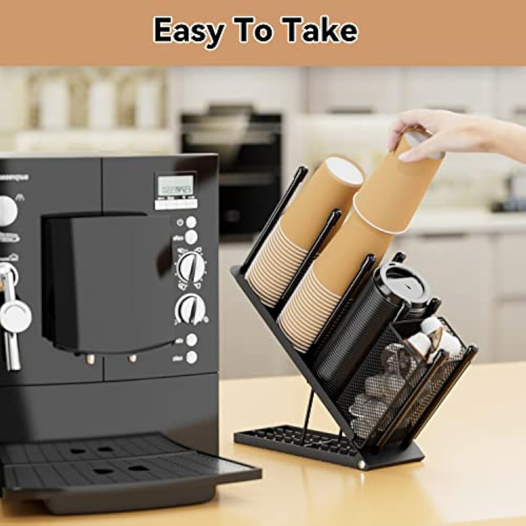 Metal Cup and Lid Holder – 4 Compartment Coffee Dispenser