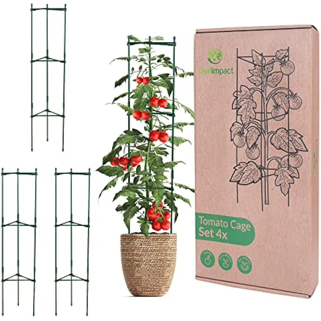 LeafImpact 4-Pack Adjustable Metal Tomato Cage - Green Plant Support