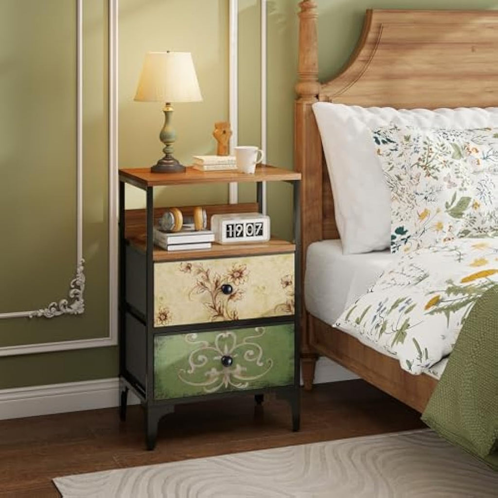 LYNCOHOME Bedside Tables Set of 2 | 2-Drawer Metal Nightstand