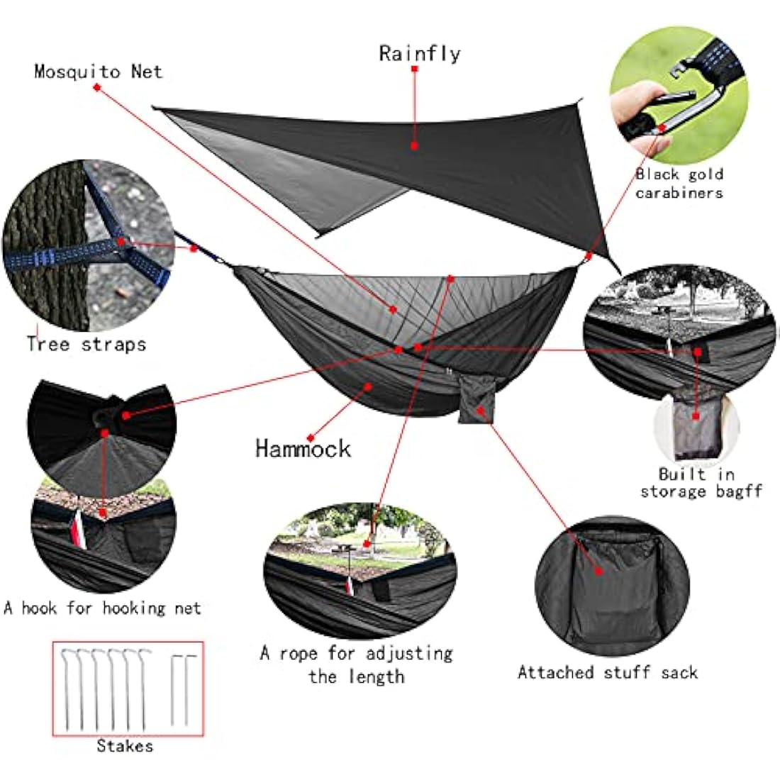 Camping Hammock with Mosquito Net and Waterproof Rainfly