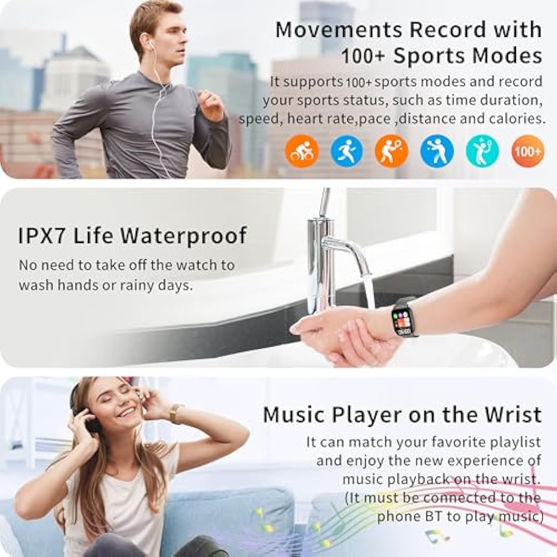 Popglory Smart Watch - 1.85" Fitness Tracker with Bluetooth Call & 2 Straps
