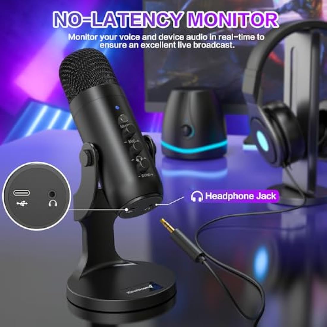 ZealSound USB Condenser Gaming Microphone for PC, PS5 & iPhone – Mute & Echo