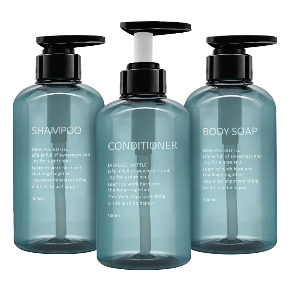 Jolof Store 3-Pack Refillable Shampoo Bottles | 300ml Plastic Soap Dispenser