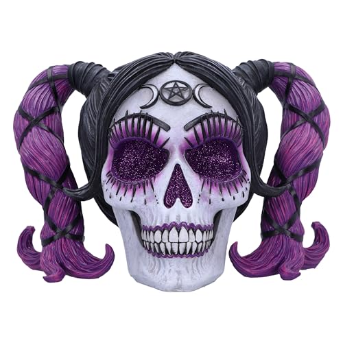 Nemesis Now Drop Dead Gorgeous Voodoo Skull Figurine – Purple Hair 20.5cm
