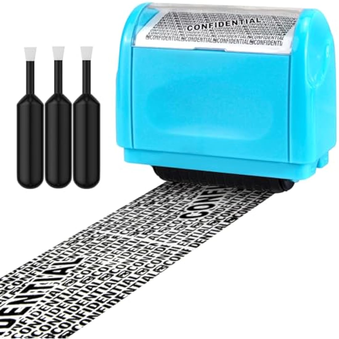 Identity Theft Protection Roller Stamp with 3 Refills – Blue