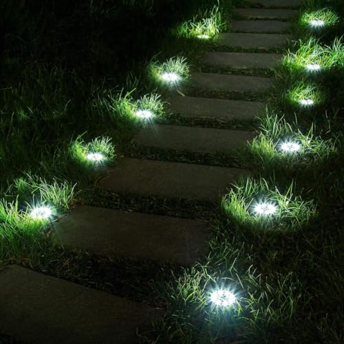 Bzavor 12-Pack Solar Ground Lights – IP65 Waterproof 12 LED Cool White