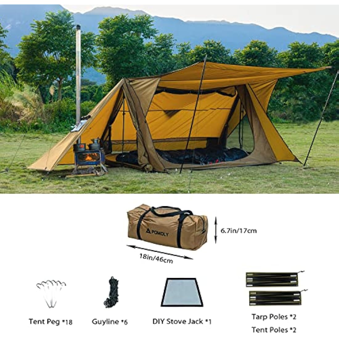 POMOLY STOVEHUT 70 3.0 Hot Tent – 1-2 Person Waterproof Bushcraft Shelter