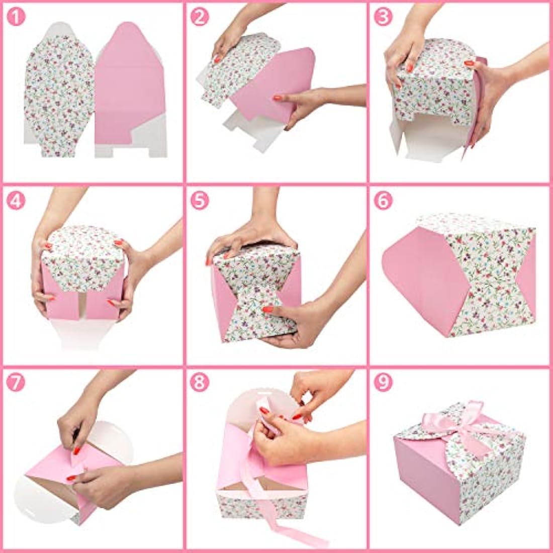 Belle Vous Scalloped Floral Gift Boxes with Ribbon - 20 Pack Square Favours