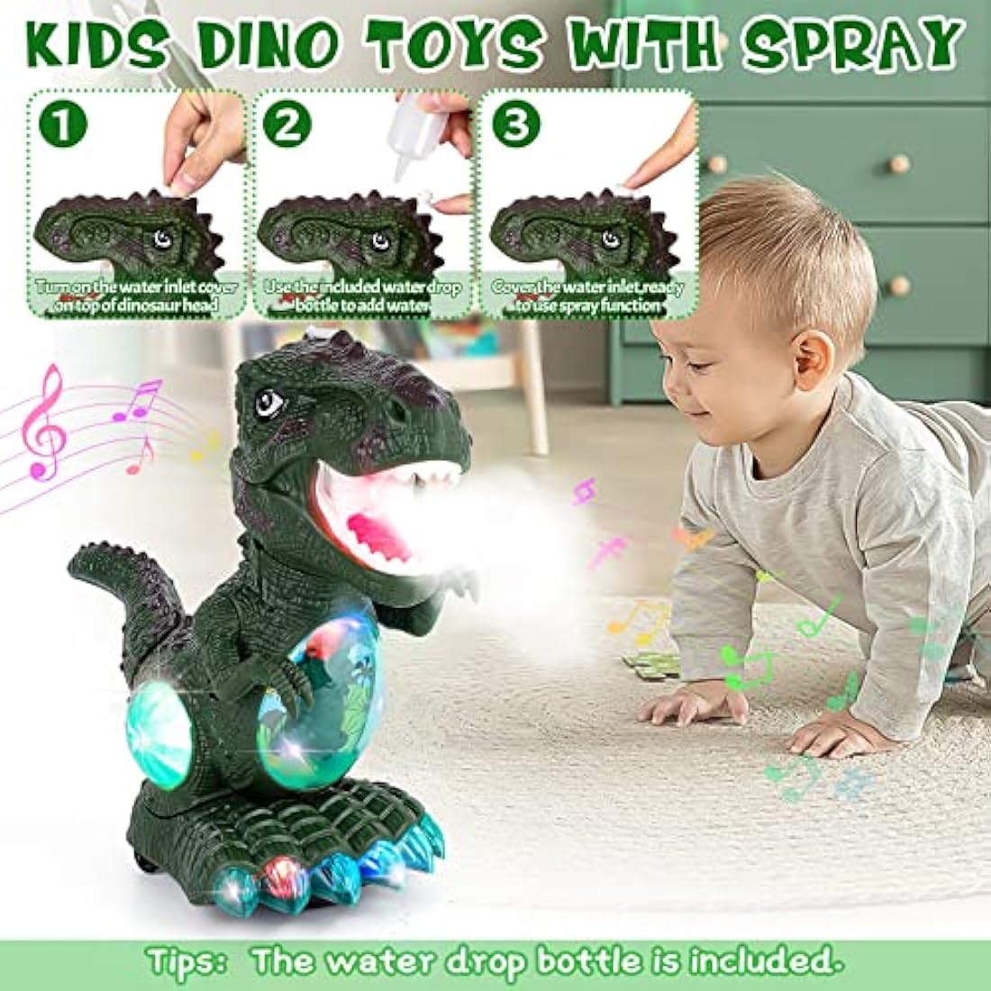 Jolof Store Walking Dinosaur Baby Toy | Musical Light Up Spray Toy