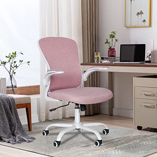 Fullwatt Pink Ergonomic Mesh Office Chair with Flip-up Armrests