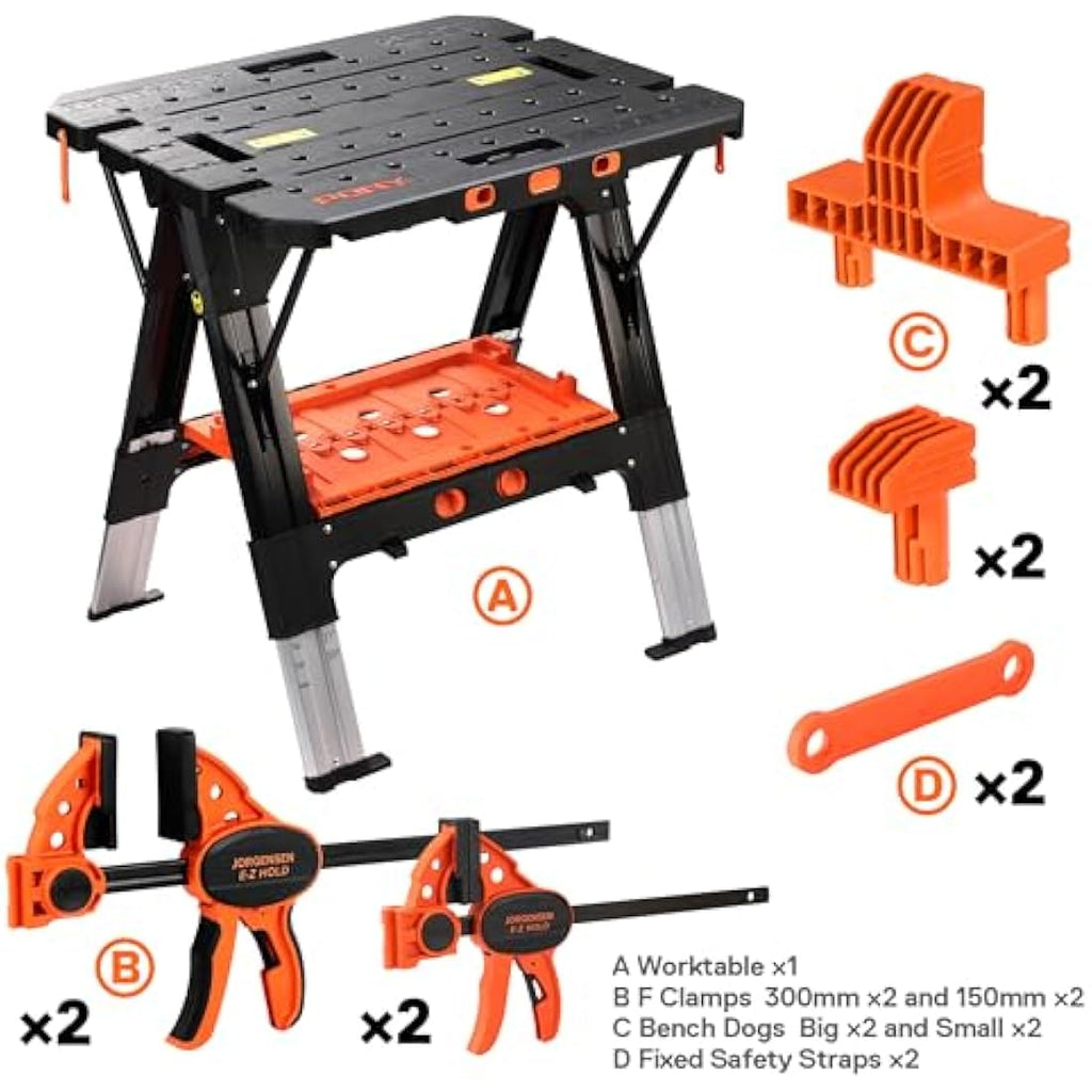 PONY 2-in-1 Folding Workbench | 454kg Sawhorse with 6 Adjustable Heights