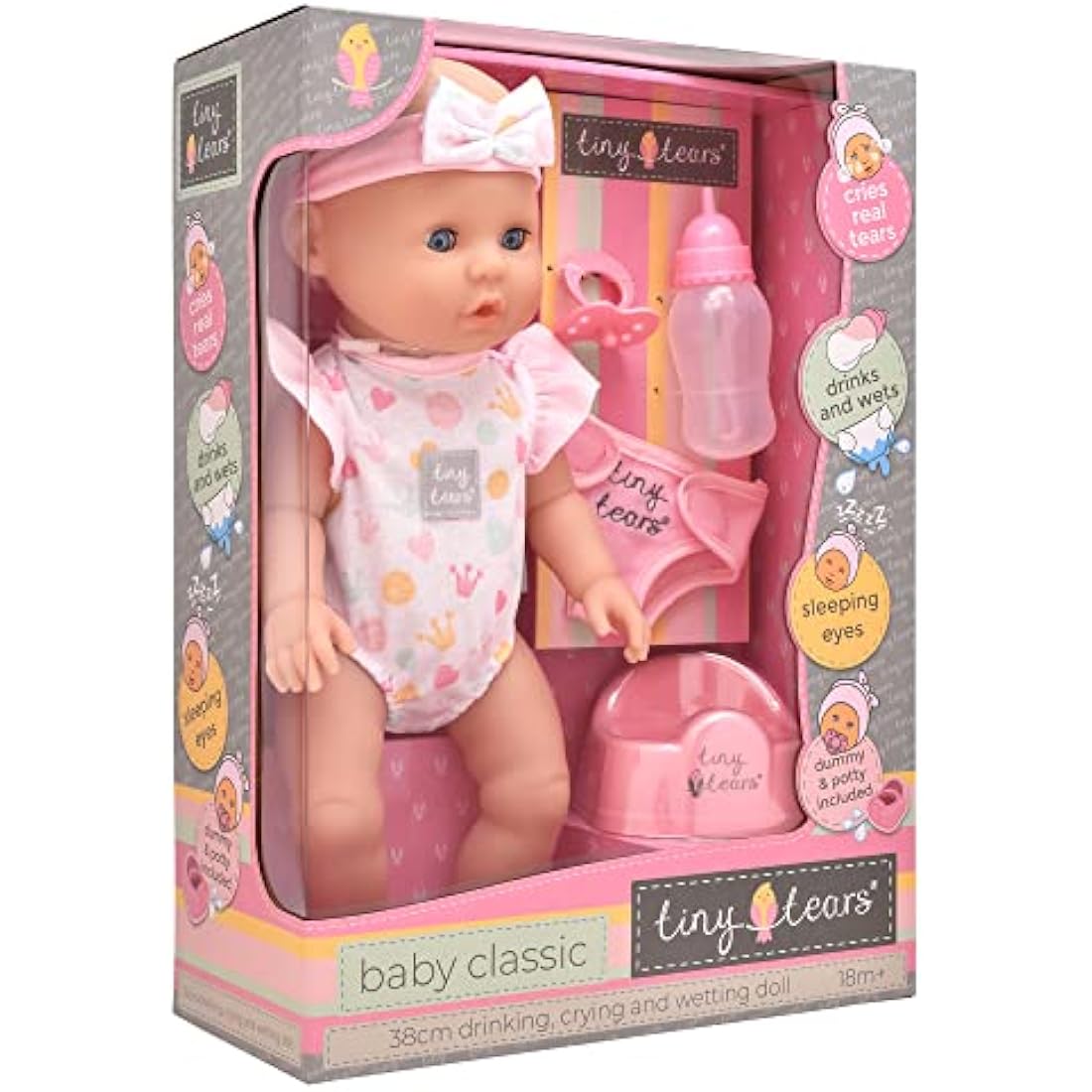Tiny Tears Baby Classic 38cm Crying and Wetting Doll with Accessories