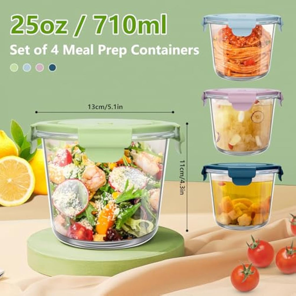 Glass Food Storage Containers – 710ml Airtight Meal Prep, 4PCS
