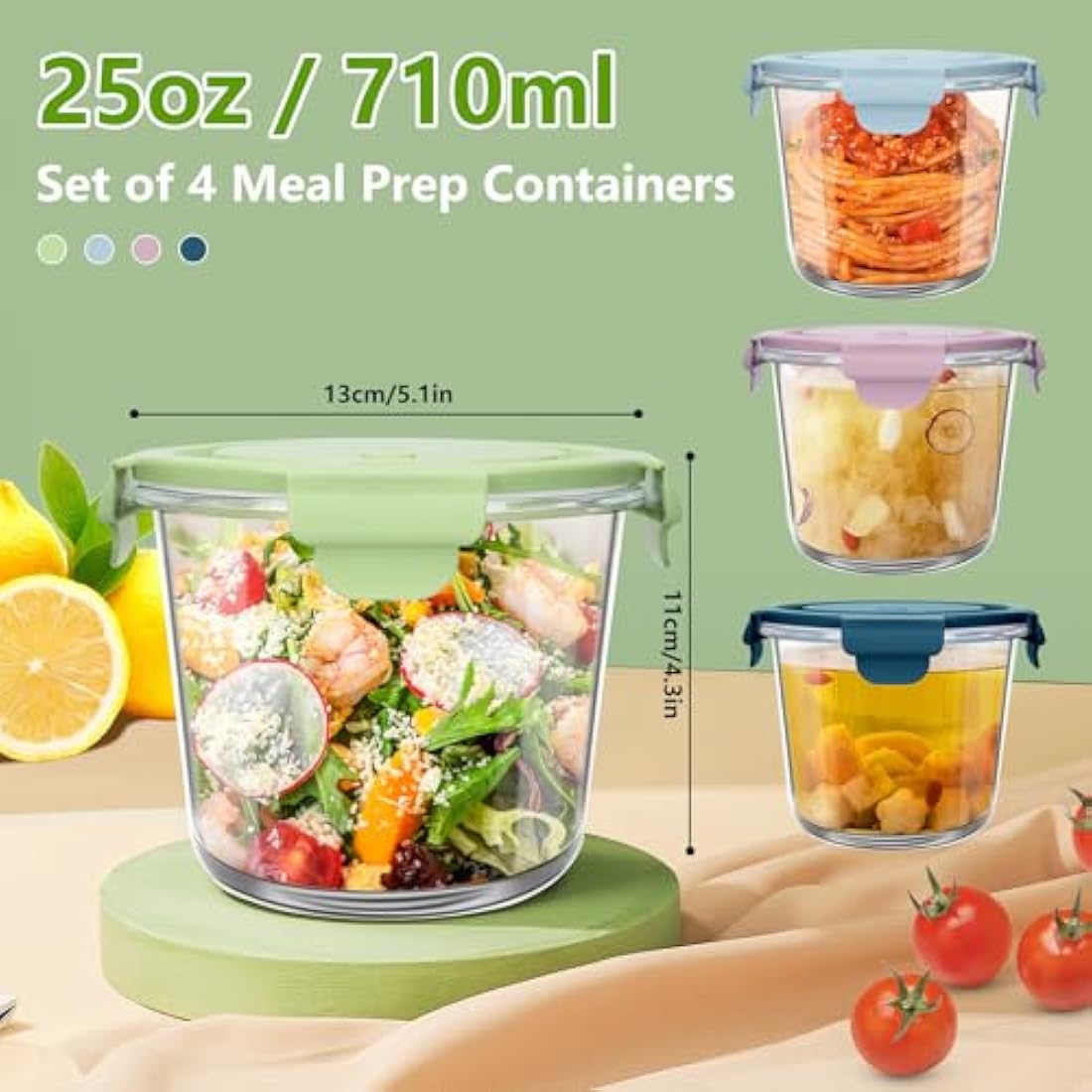 Glass Food Storage Containers – 710ml Airtight Meal Prep, 4PCS