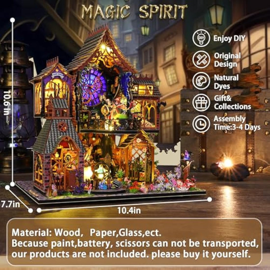 Mostop Magic Spirit DIY Miniature Dollhouse Kit - Wooden House with LED