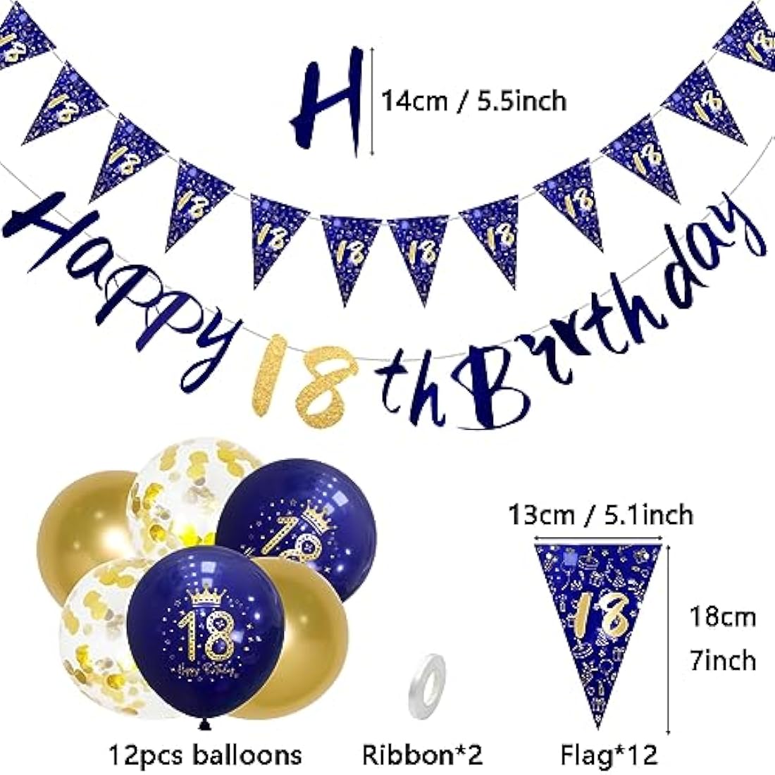 18th Birthday Decorations for Boys – Navy Blue & Gold Balloon Kit