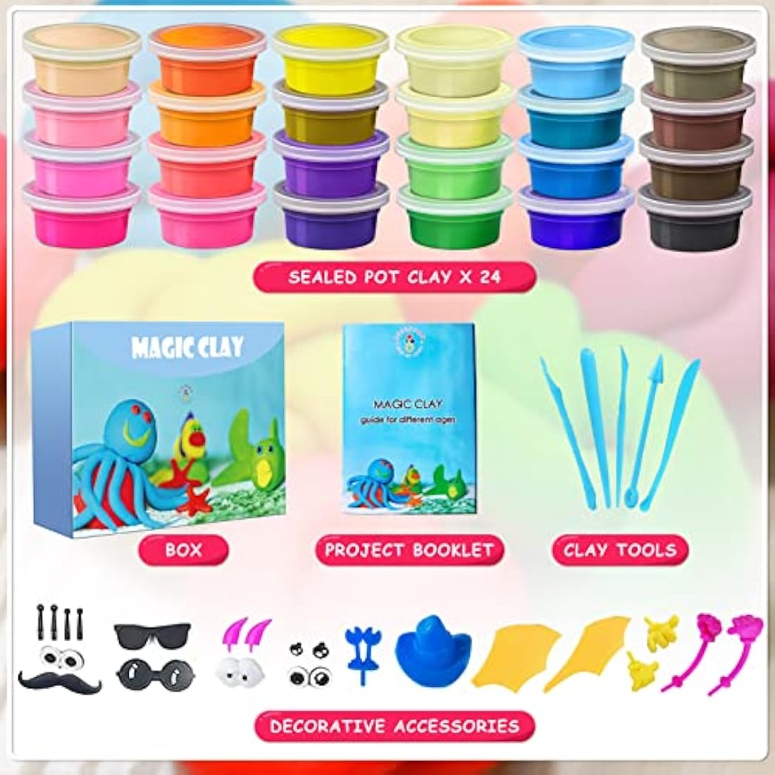 Jolof Store 24 Color Air Dry Modeling Clay Kit with Tools for Kids