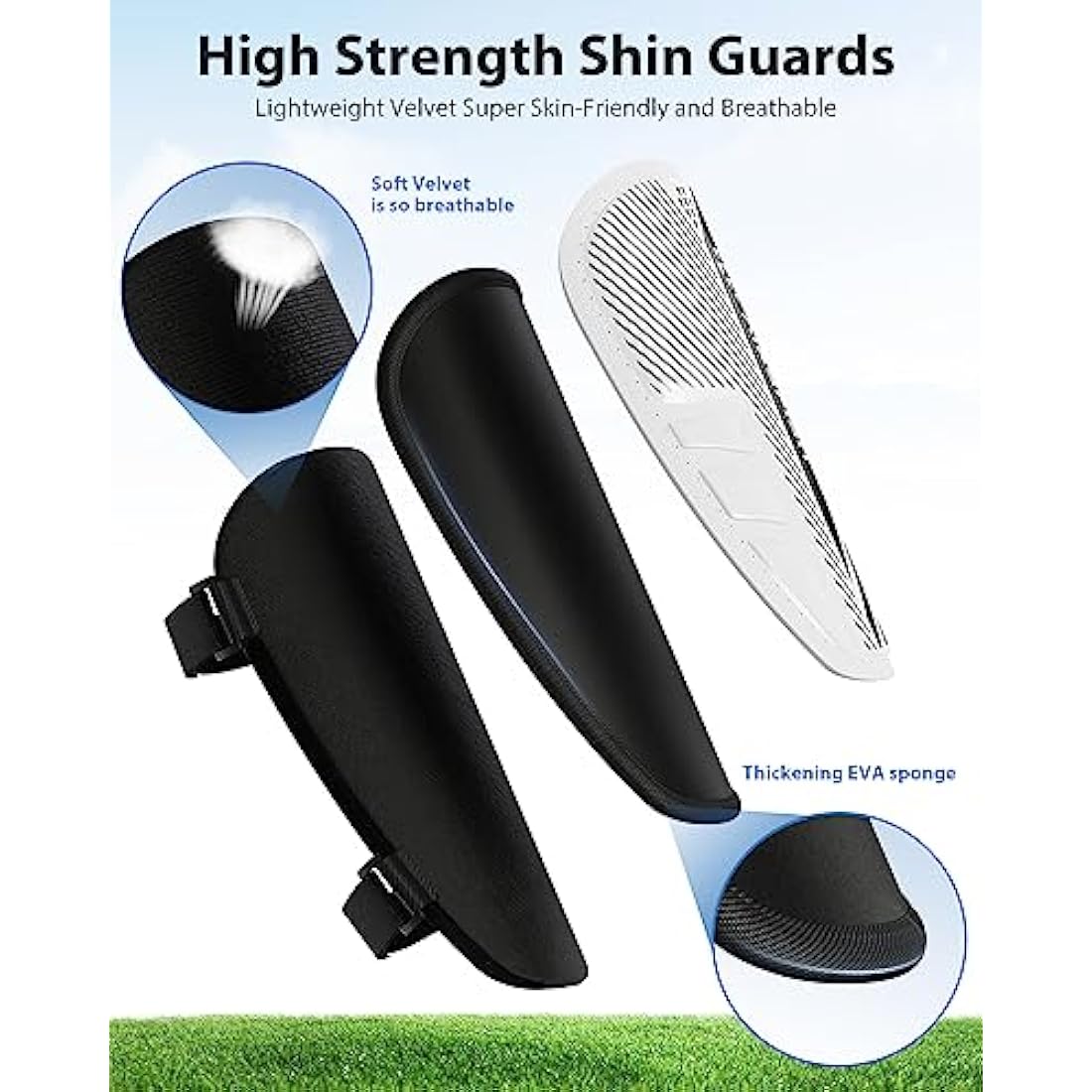 AirsFish Kids Soccer Shin Guards with Ankle Protection - Black, XS