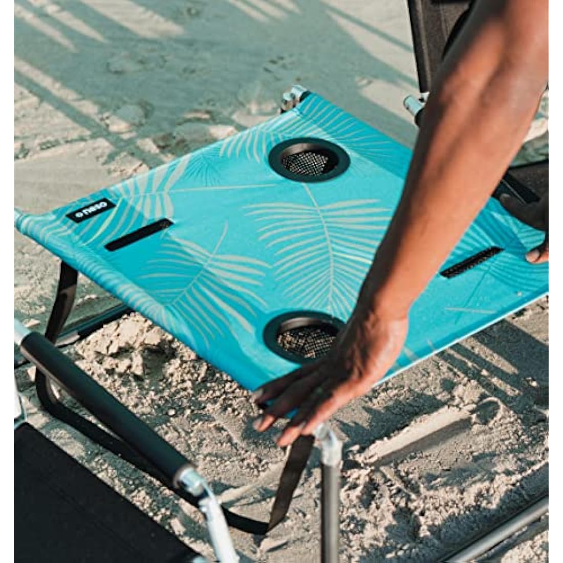 Neso Portable Beach Table | Lightweight Canvas Picnic Table - Aqua Fronds