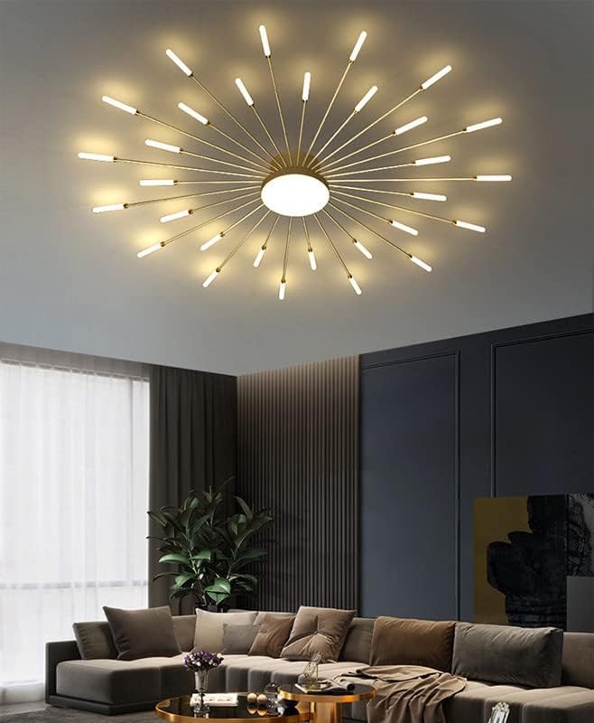 Modern LED Firework Ceiling Light – Gold 31-Head Flush Mount