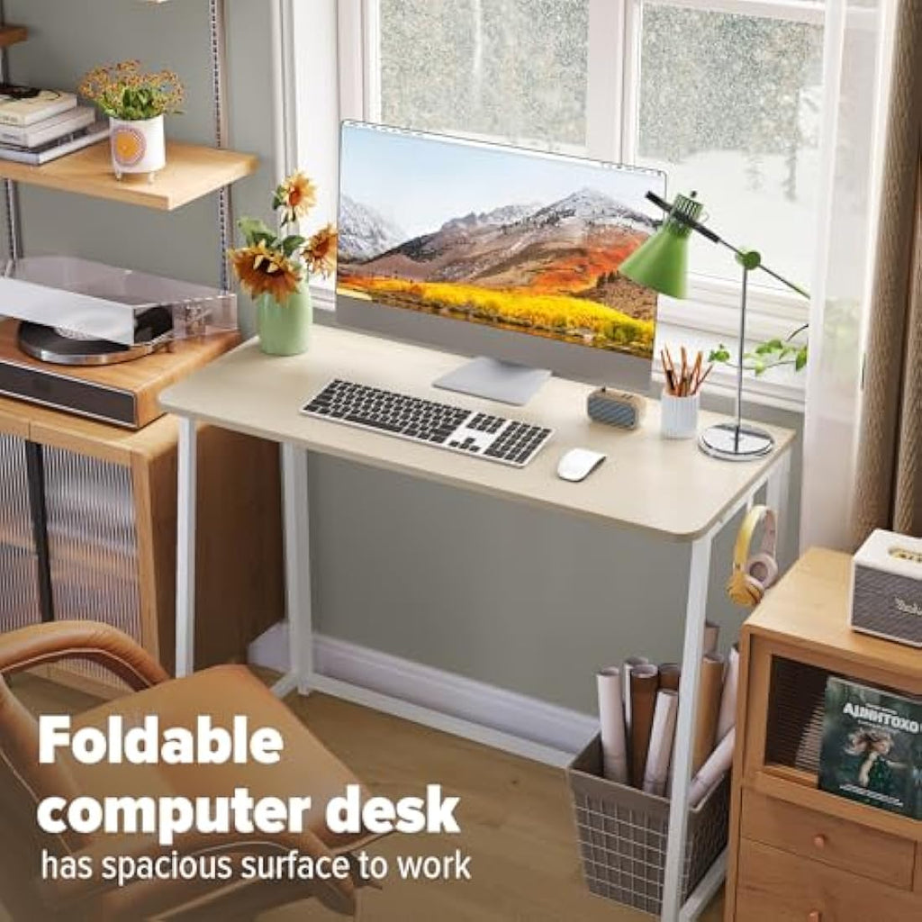 WOHOMO Folding Desk – Small Space Saving Computer Table, Oak