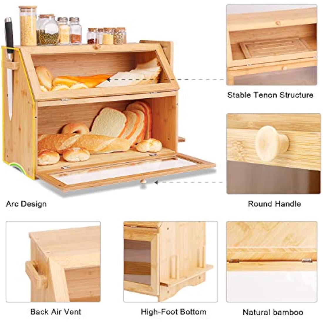 Large 2-Layer Bamboo Bread Box – Farmhouse Kitchen Bread Bin