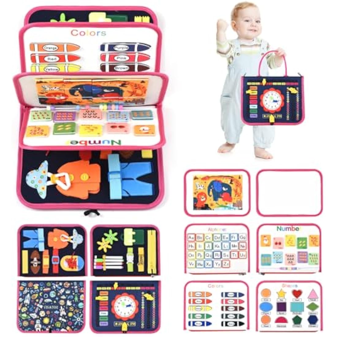 Jolof Store Montessori Busy Board – Sensory Toddler Travel Toy (Dark Blue)
