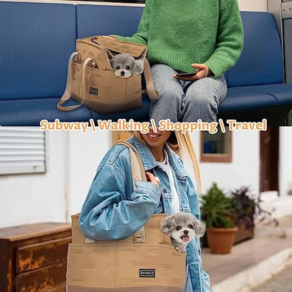 Petsfit Soft-Sided Dog Carrier Bag | Warm Pet Tote with TPU Bottom - Khaki
