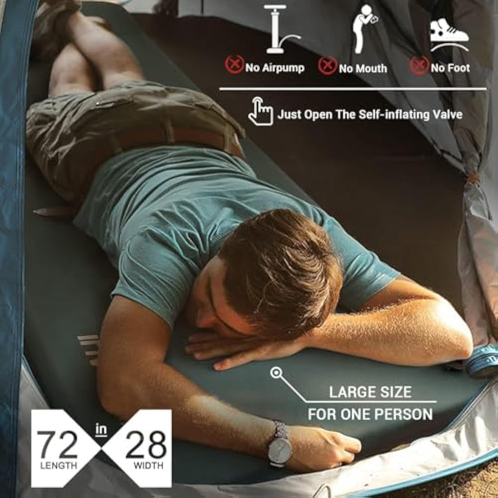 INVOKER Self Inflating Memory Foam Camping Sleeping Mat | Green