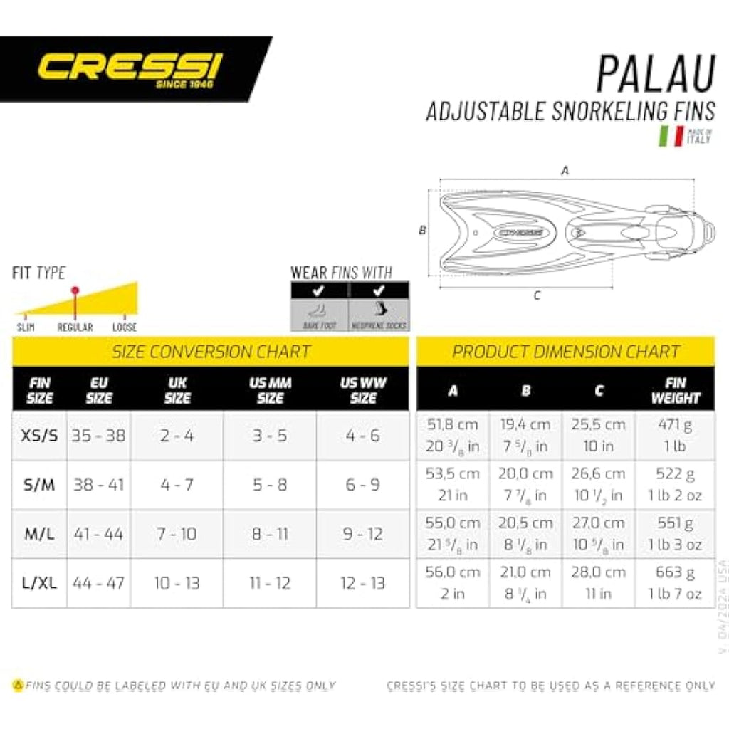 Cressi Palau LAF Adjustable Snorkeling Fins | Long Blade Open Heel