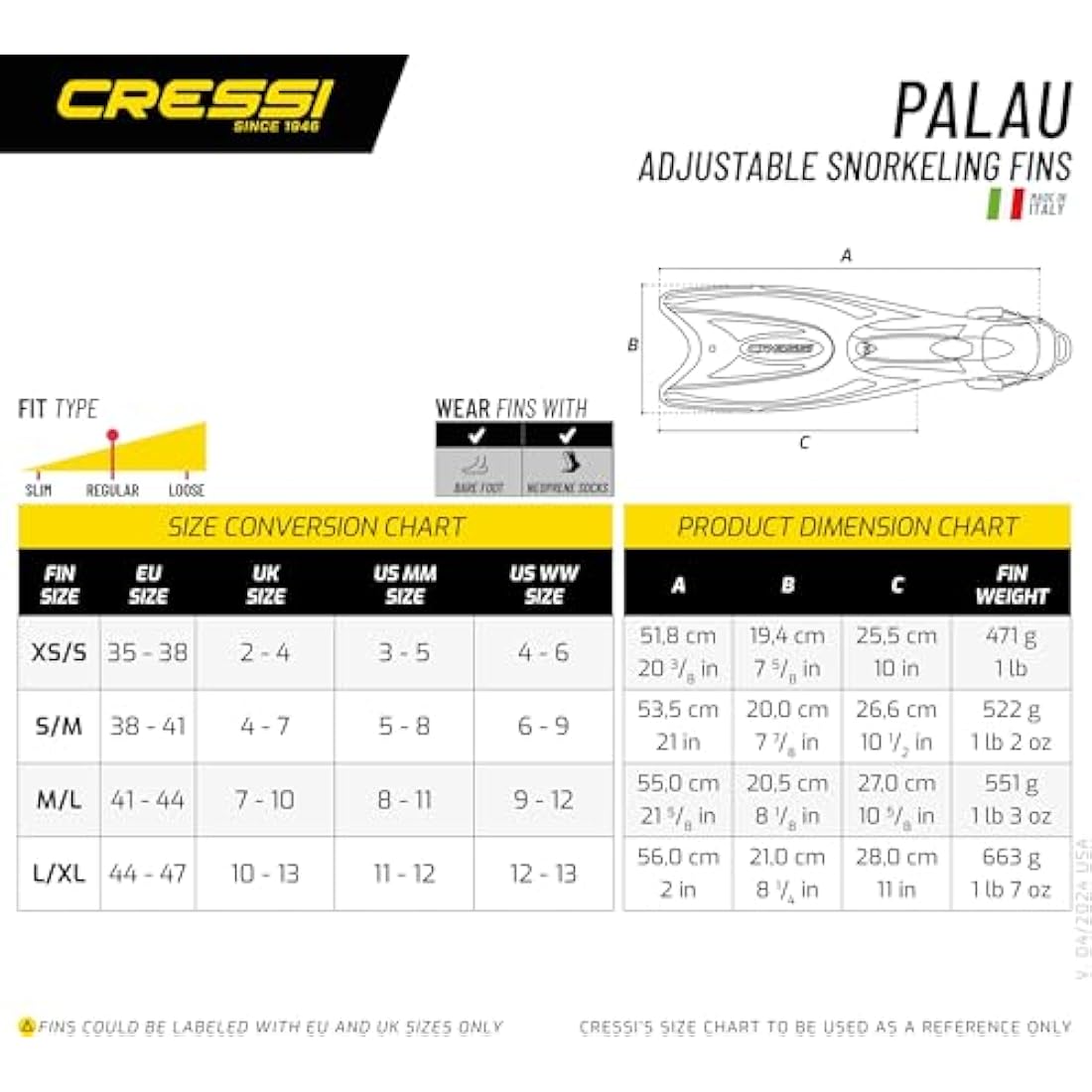 Cressi Palau LAF Adjustable Snorkeling Fins | Long Blade Open Heel