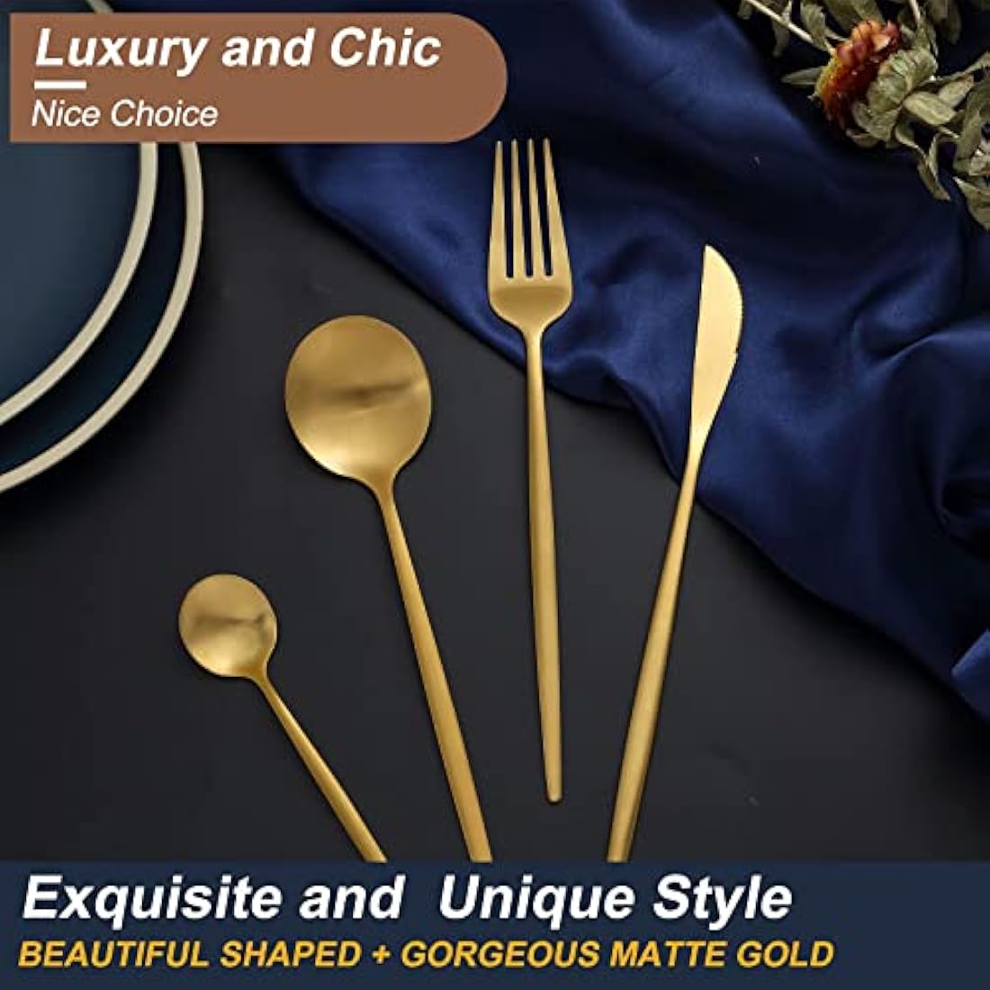 Bestdin Matte Gold Cutlery Set | 32-Piece Stainless Steel Flatware