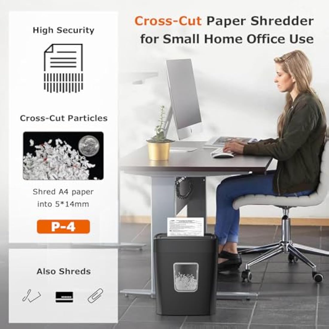 Bonsaii 8-Sheet Cross-Cut Paper Shredder | P-4 Security Home Office (C261-C)
