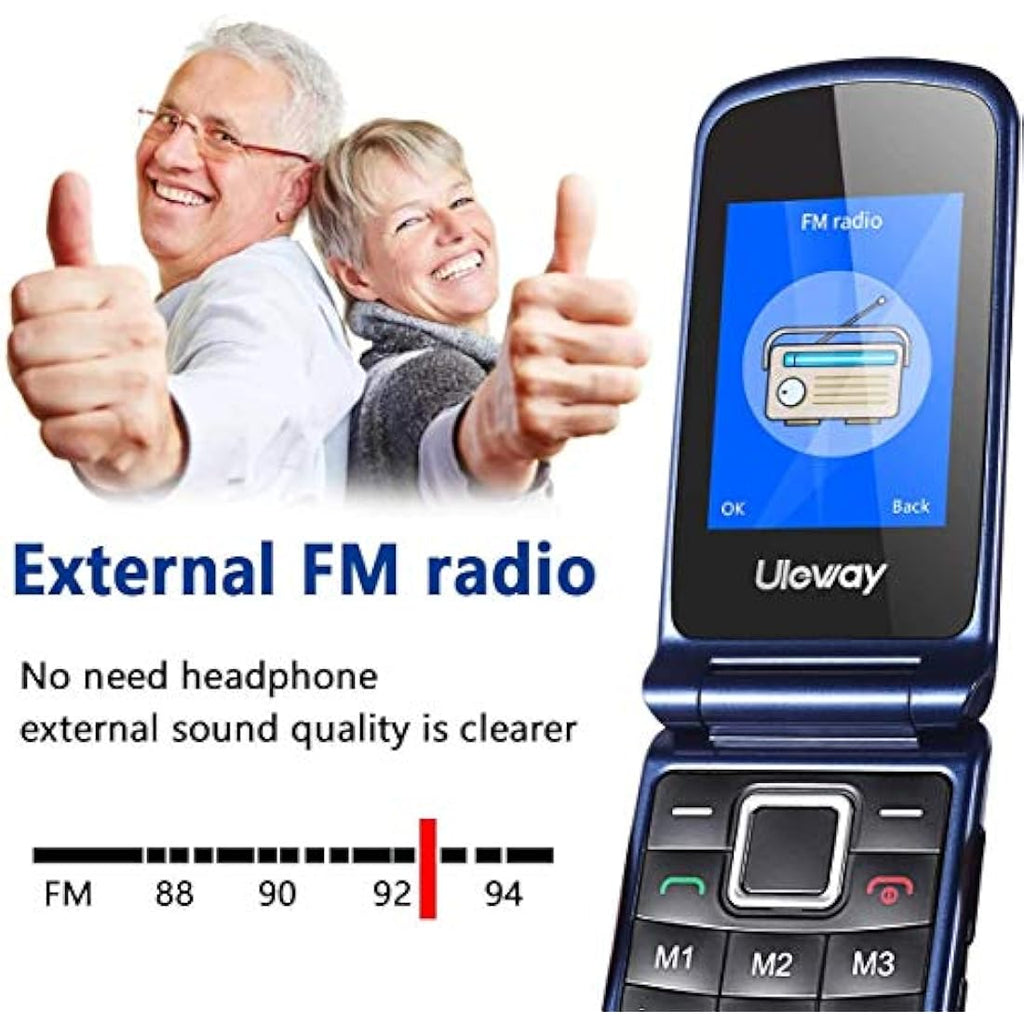 Uleway Senior Flip Phone – Big Button Unlocked Mobile with SOS & Dock (Blue)