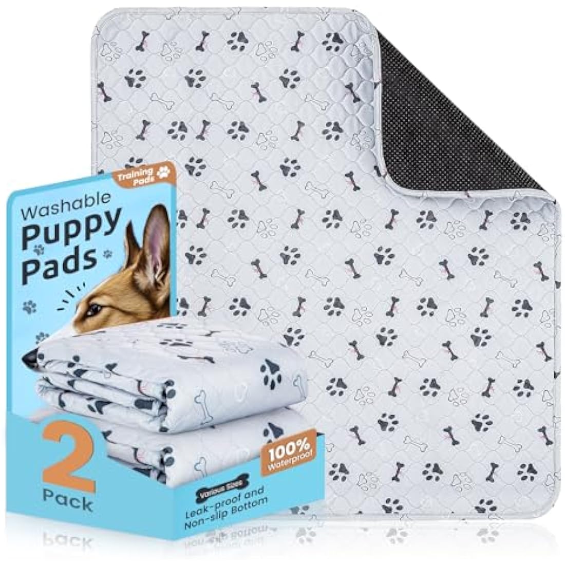 Jolof Store Washable Puppy Pads – 2 Pack Reusable Waterproof Dog Mats