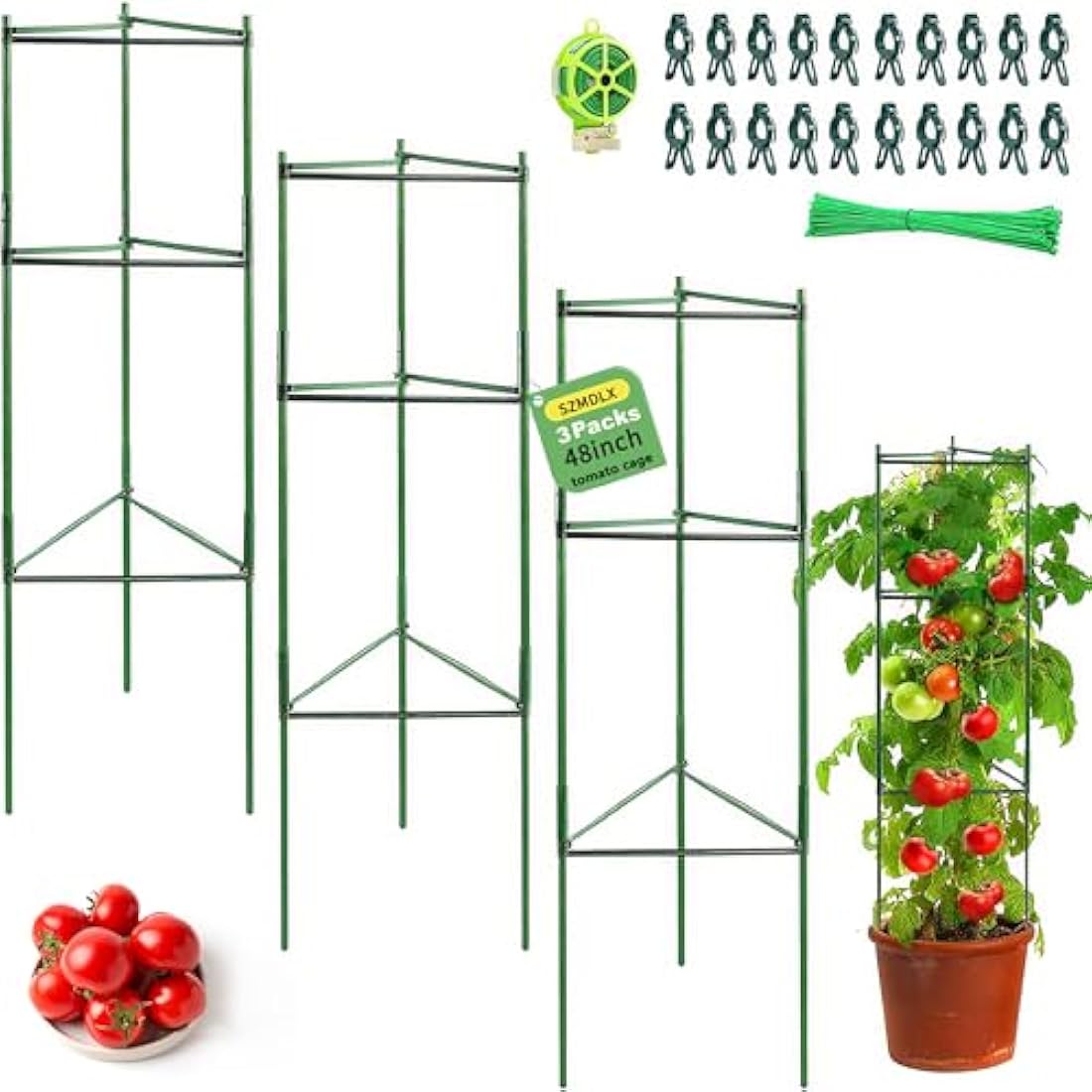 SZMDLX 48" Tomato Cage 3-Pack | Adjustable Iron Garden Plant Support