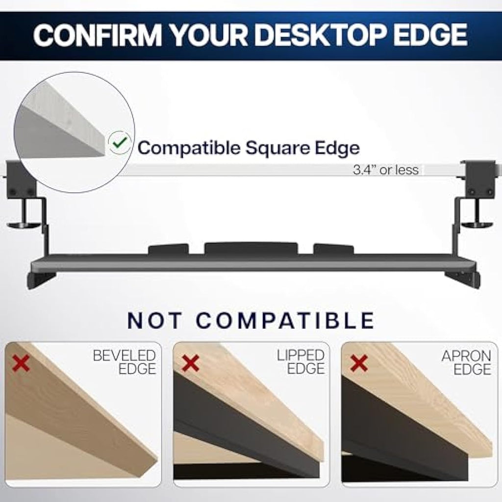 VIVO Large Height Adjustable Under Desk Keyboard Tray | C-Clamp Mount