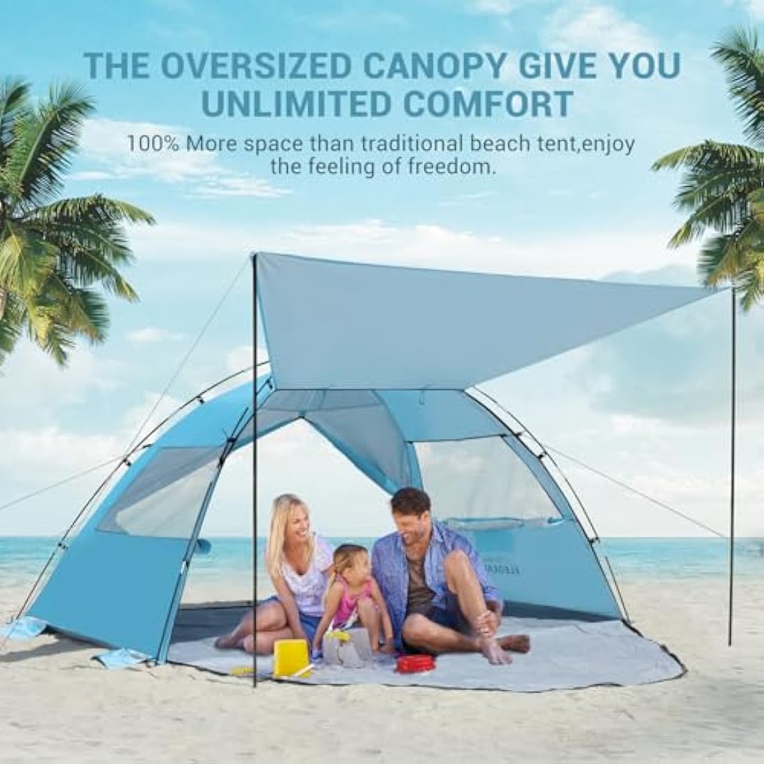 Elegear Beach Tent | 4-5 Person Sun Shelter with UPF 50+ Canopy