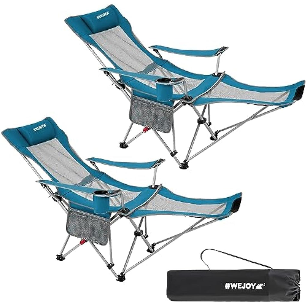 WEJOY Folding Recliner Camping Chairs with Footrest, Cyan - Set of 2